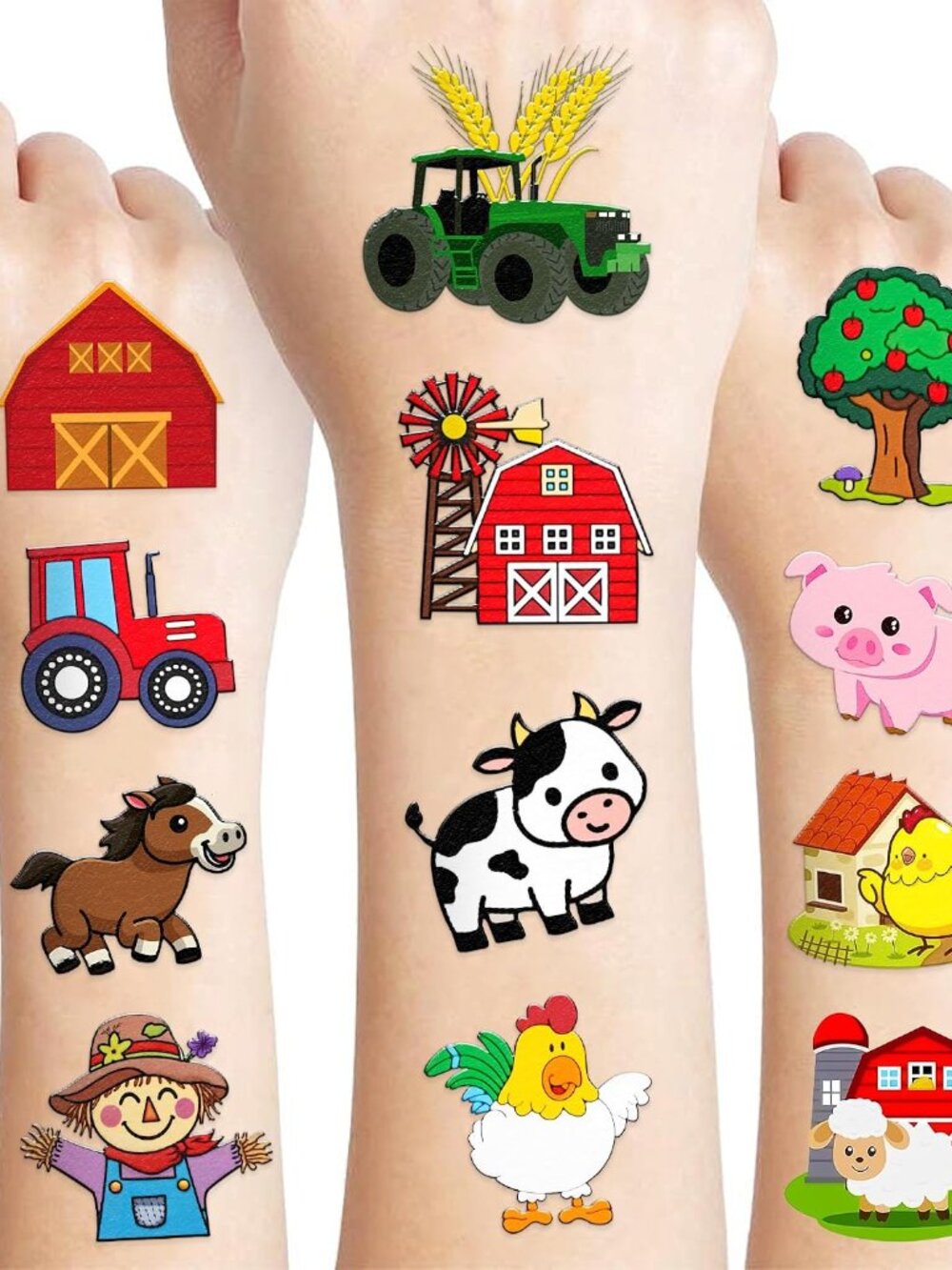 96 PCS Farm Barnyard Animal Pre-Cut Temporary Tattoos